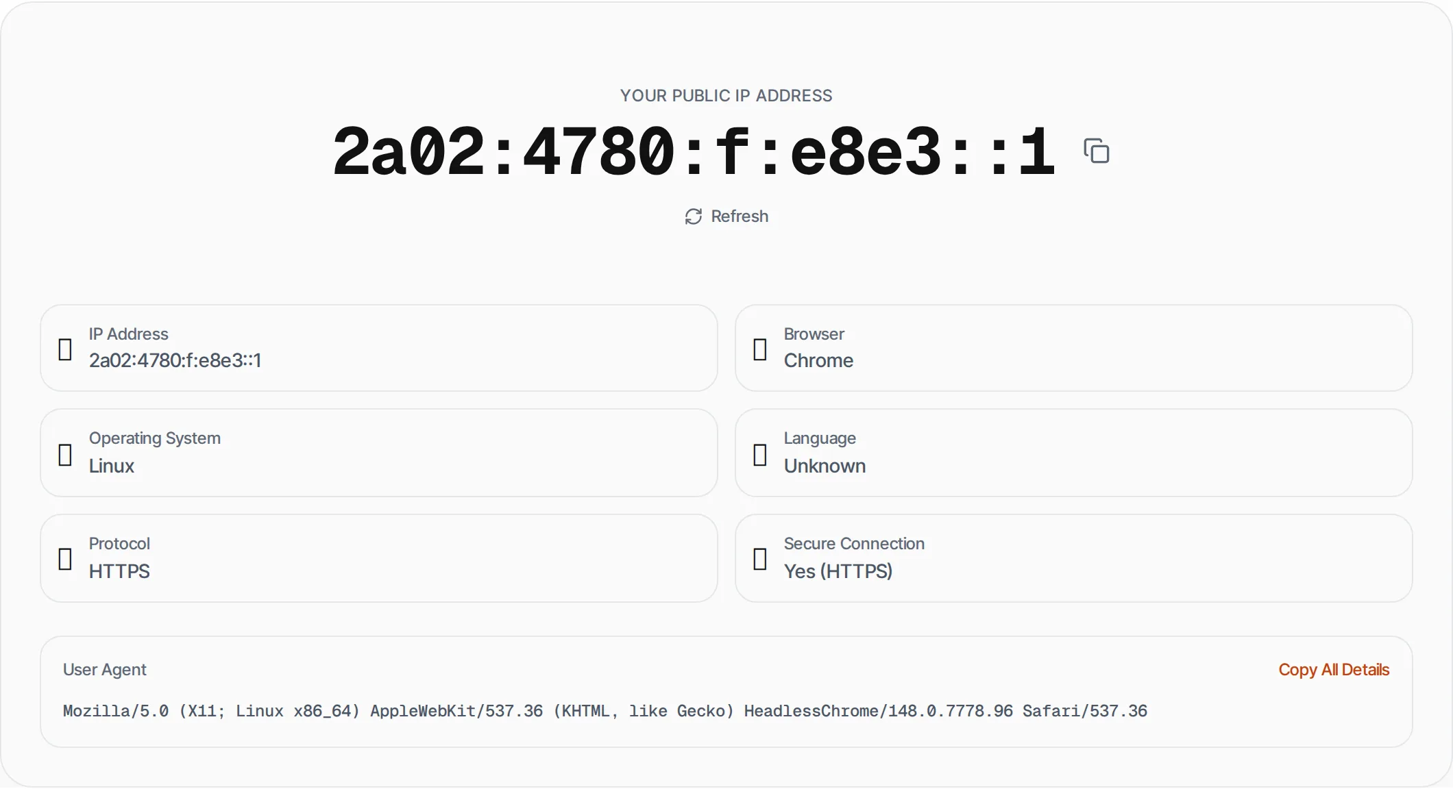 What Is My IP showing a worked example — See your public IP address instantly. Shows IPv4, user agent and connection details.