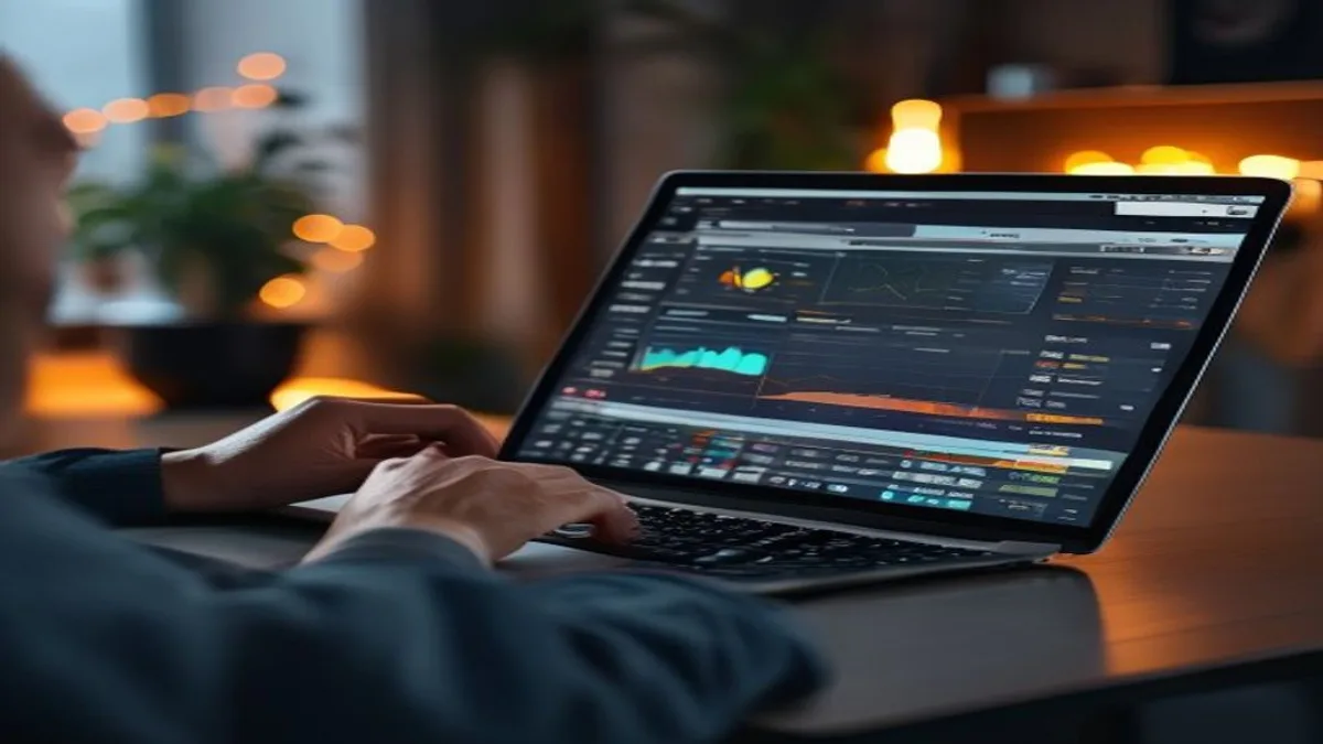 Person checking website referral traffic from AI platforms in an analytics dashboard on a laptop