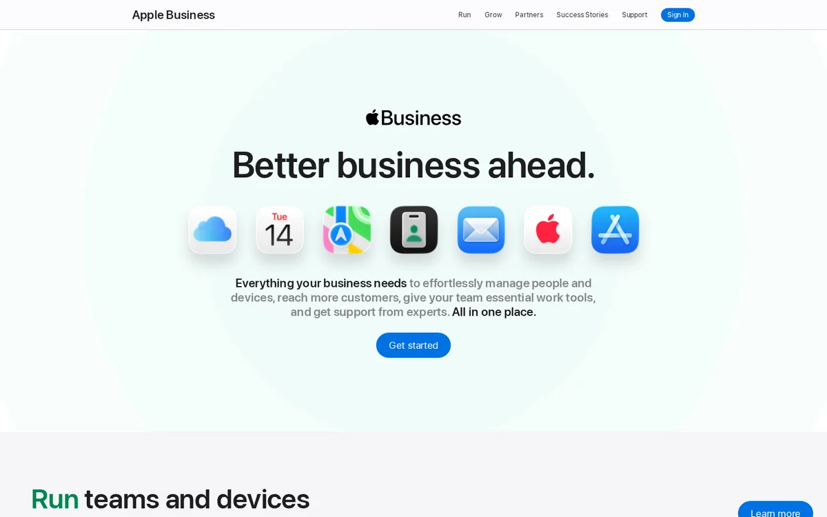Apple Business page for managing how a business appears on Apple Maps (screenshot, October 2026)