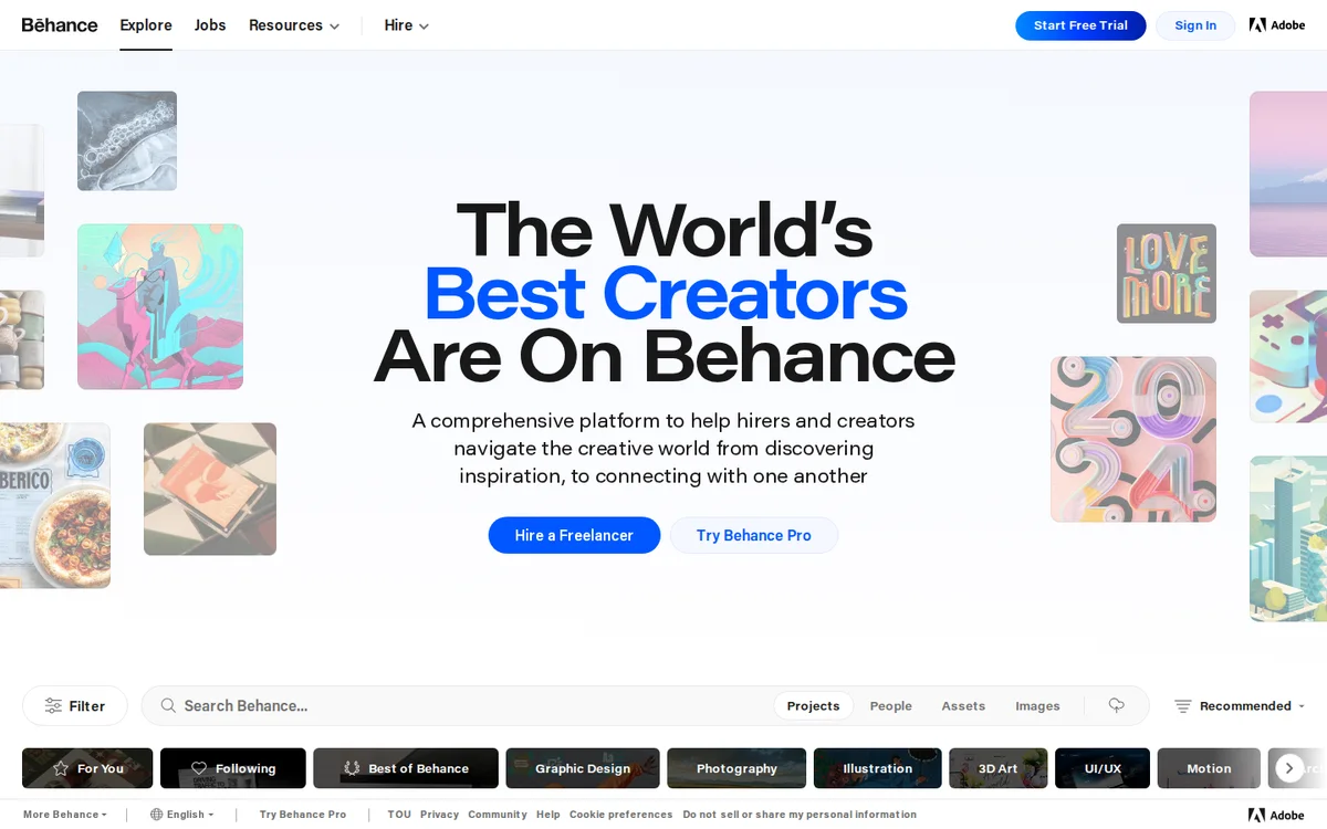 Behance homepage showcasing creative portfolios (screenshot, October 2026)