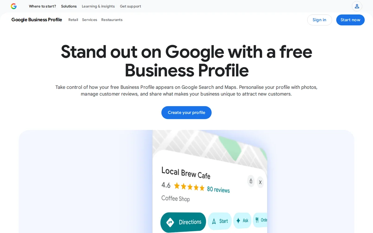 Google Business Profile page showing how a free listing appears in Google Search and Maps (screenshot, October 2026)