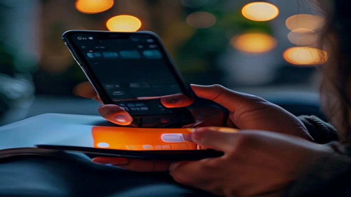 Person using a smartphone with an e-commerce product page open on the screen