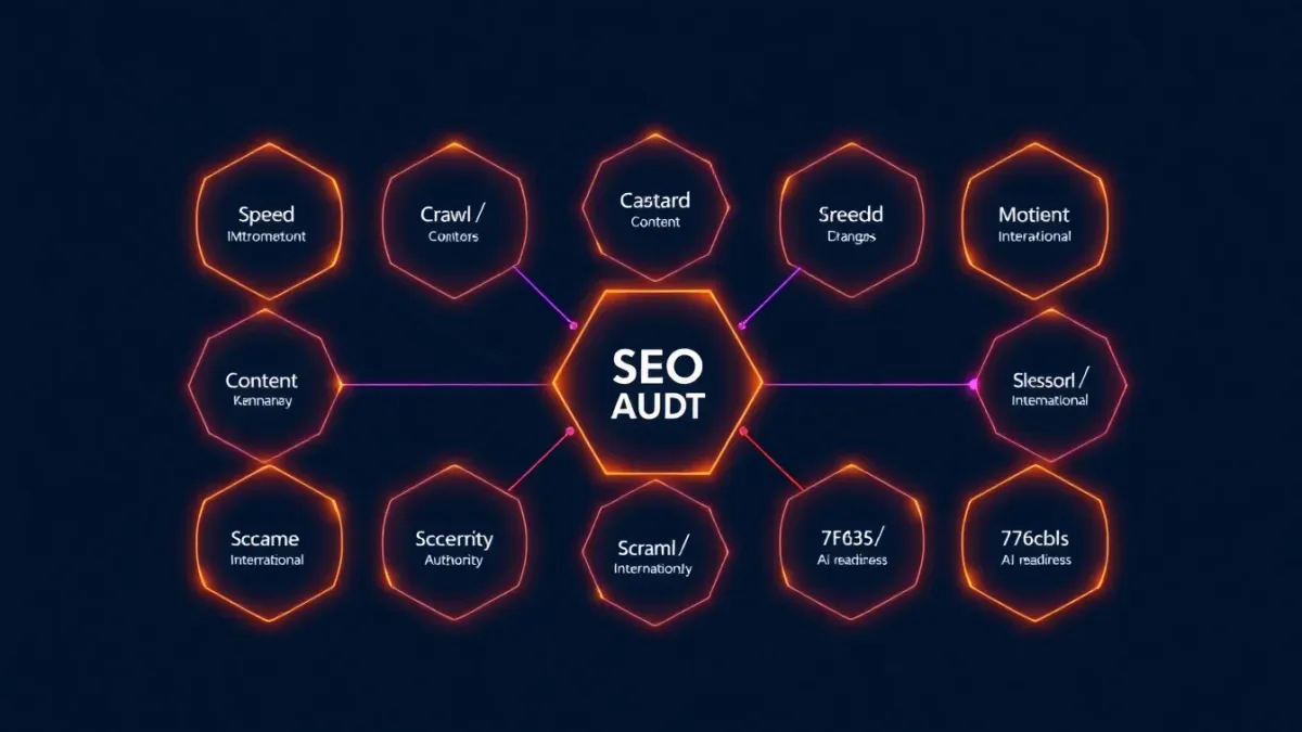 Infographic showing 10 SEO audit pillars and their connections
