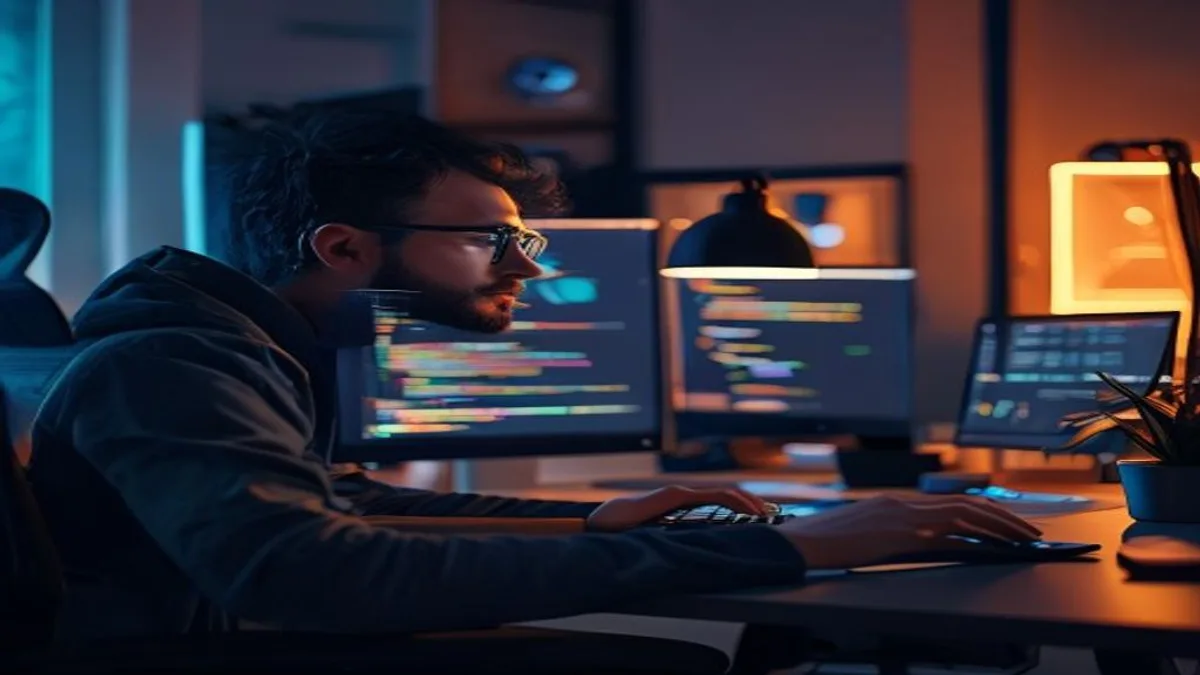 Developer adding alt text to an image element in a code editor on a desktop monitor