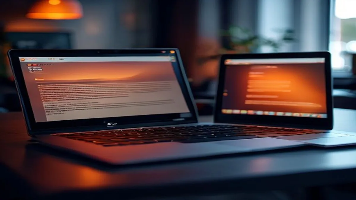 Two laptop screens side by side comparing a vague page title against a rewritten keyword-rich title