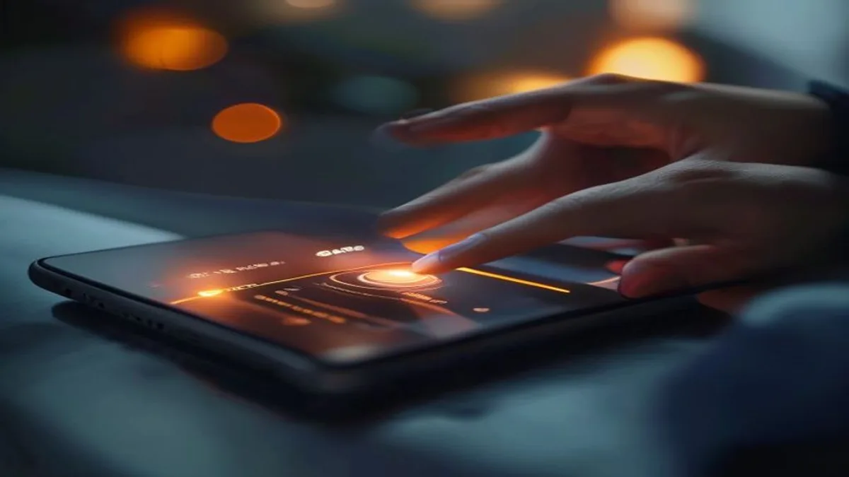 A person tapping a button on a phone with the website responding instantly with a pressed-state highlight