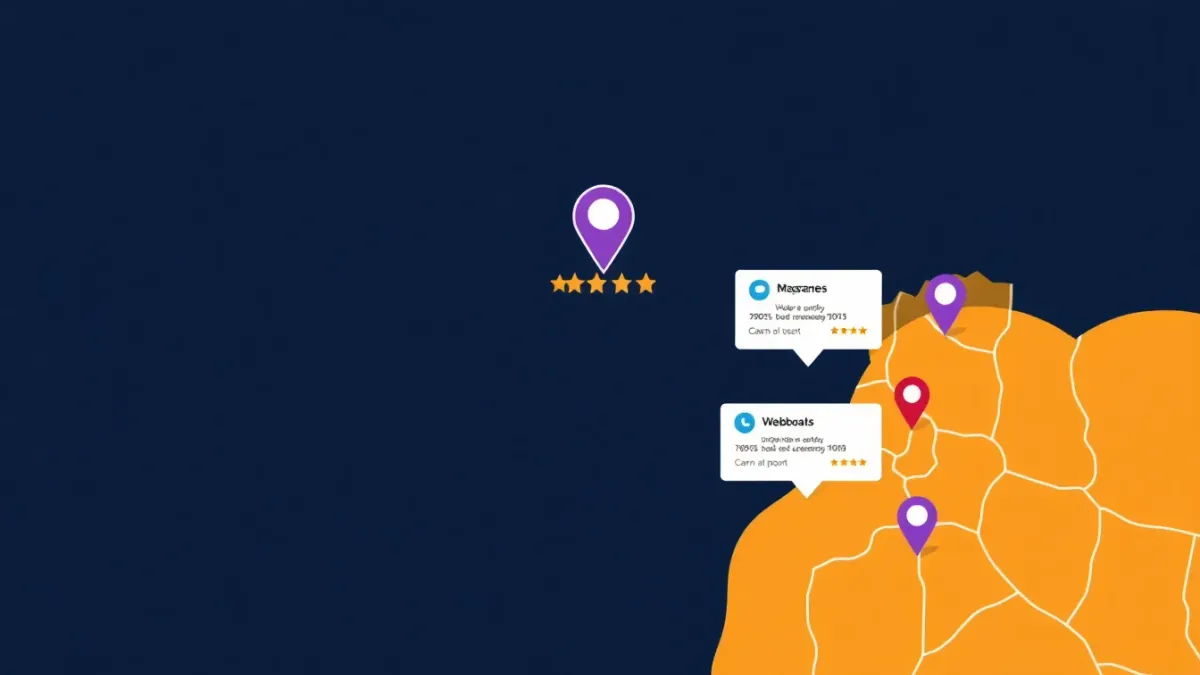 Dashboard showing local SEO metrics including review ratings, citation count, and local pack position