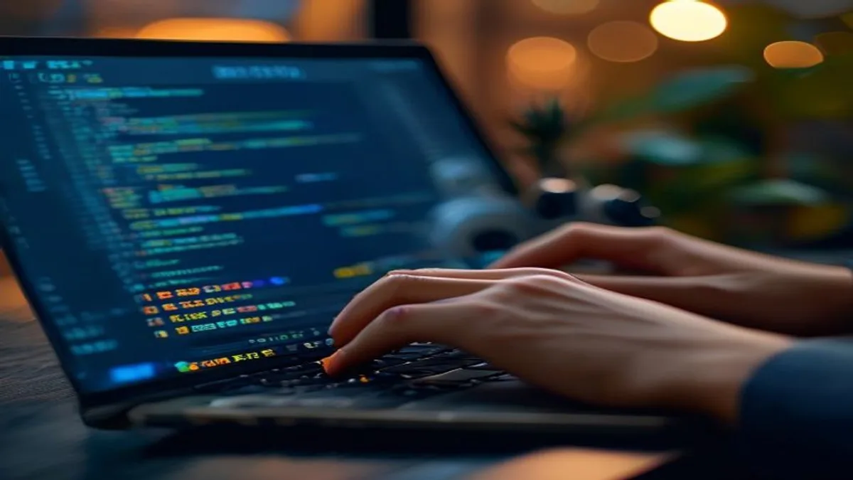 Hands typing in a code editor showing a robots.txt file on screen